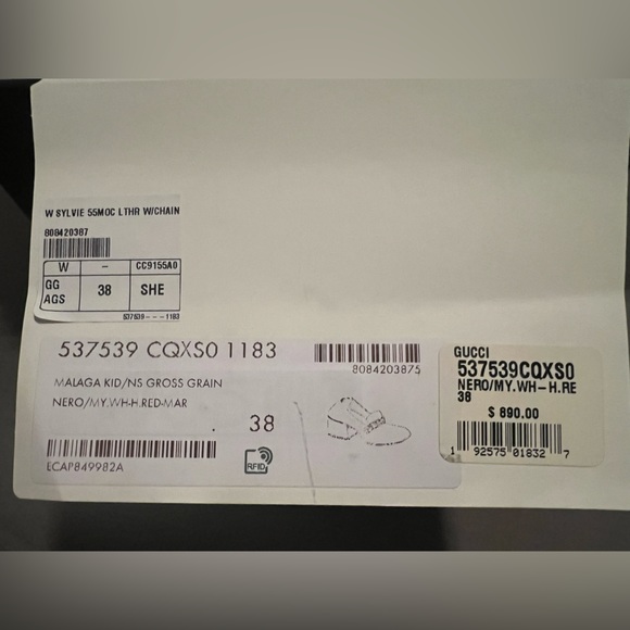 NEW GUCCI shoes heels pumps Black Leather Sylvie Web Stripe Chain Block Size 38 - Picture 6 of 11